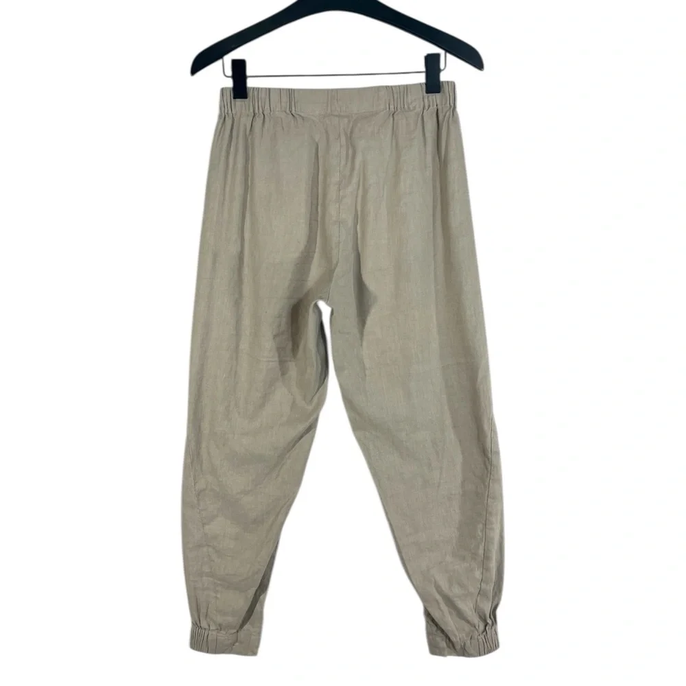 Aritzia Babaton Linen Blend Dexter Jogger Pants Cropped Ankle Pull On Beige SML